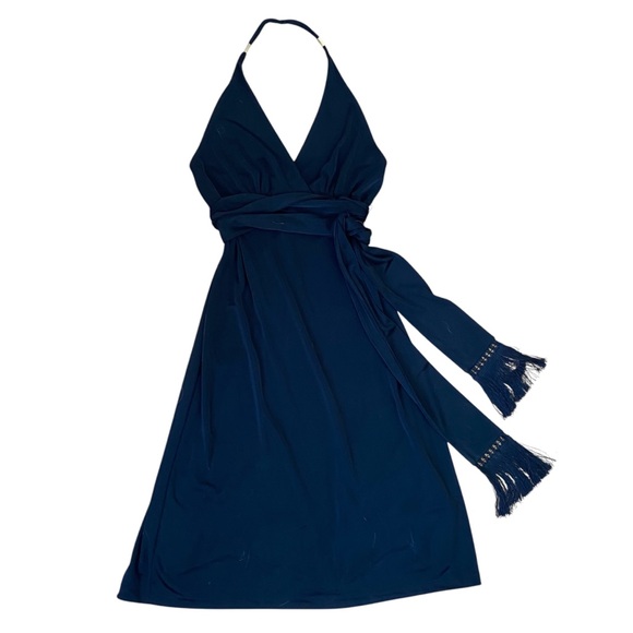 Banana Republic Dresses & Skirts - Vintage NWT Banana Republic Little Black Dress Halter Fringe Sash Open Back LBD